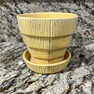 Vintage McCoy Pottery Basket Weave Flower Pot Planter Yellow